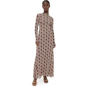 NWT RESA Lyon Coco Wavy Long Sleeve Mock Neck Mesh Maxi Dress Brown Large
